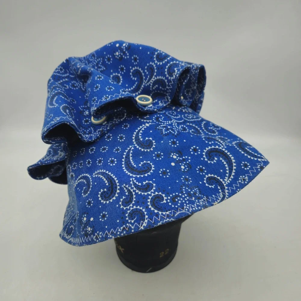 Vintage Sun Bonnet‎ Hat Blue Paisley Bandana Pioneer Frontier Hollie Hobbie